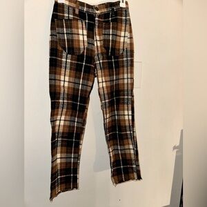 Lykke Wullf women’s plaid raw hem ranch pants XS fall luxury designer